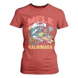 Christmas in Hawaii T Shirt For Women Mele Kalikimaka Hawaiian Tropical Surfing Skeleton TS02 Red Print Your Wear