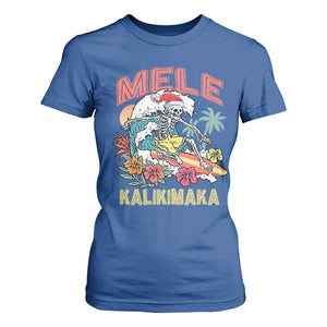 Christmas in Hawaii T Shirt For Women Mele Kalikimaka Hawaiian Tropical Surfing Skeleton TS02 Royal Blue Print Your Wear