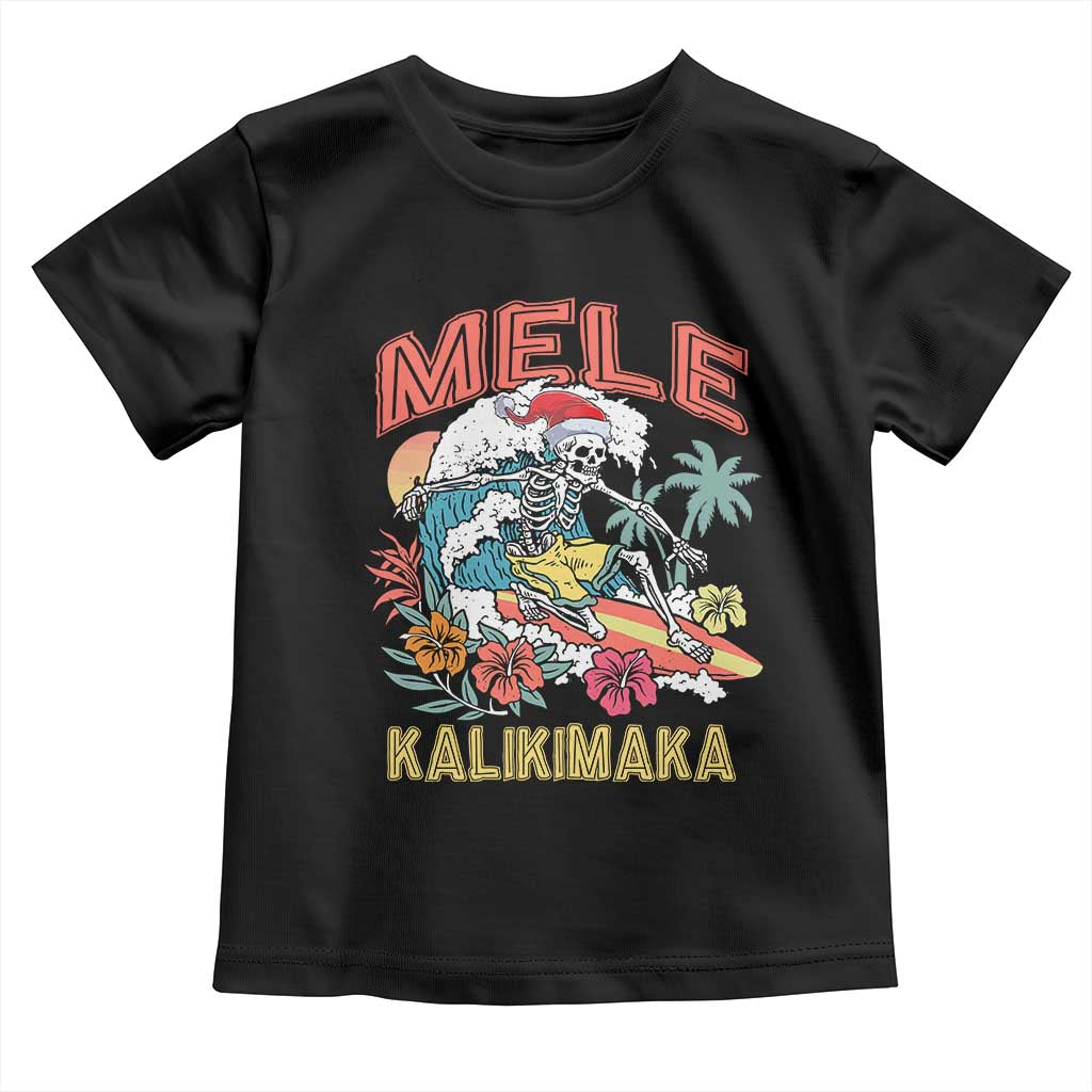 Christmas in Hawaii Toddler T Shirt Mele Kalikimaka Hawaiian Tropical Surfing Skeleton TS02 Black Print Your Wear