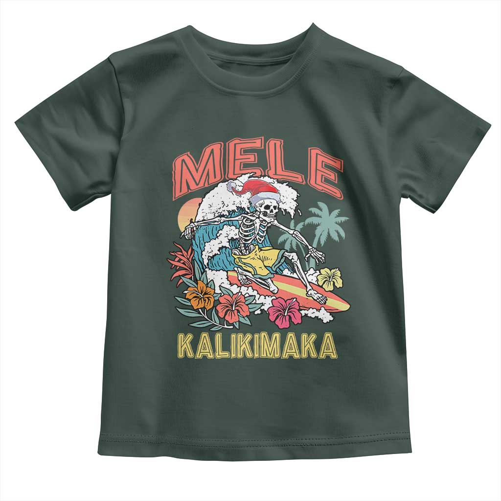 Christmas in Hawaii Toddler T Shirt Mele Kalikimaka Hawaiian Tropical Surfing Skeleton TS02 Dark Forest Green Print Your Wear