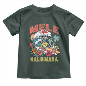 Christmas in Hawaii Toddler T Shirt Mele Kalikimaka Hawaiian Tropical Surfing Skeleton TS02 Dark Forest Green Print Your Wear