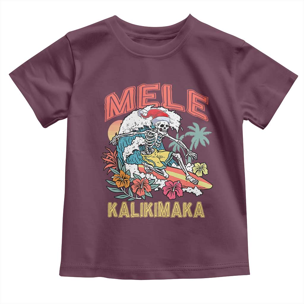 Christmas in Hawaii Toddler T Shirt Mele Kalikimaka Hawaiian Tropical Surfing Skeleton TS02 Maroon Print Your Wear
