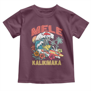 Christmas in Hawaii Toddler T Shirt Mele Kalikimaka Hawaiian Tropical Surfing Skeleton TS02 Maroon Print Your Wear