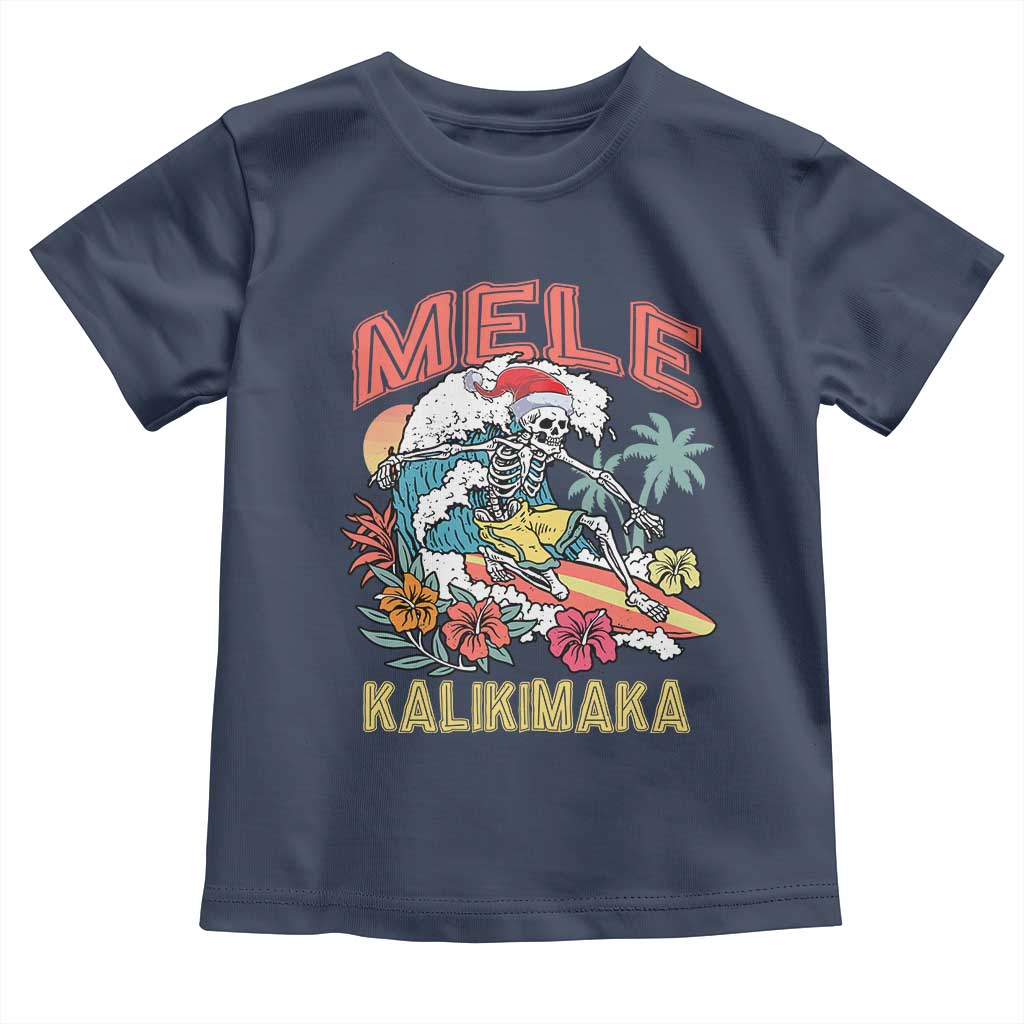 Christmas in Hawaii Toddler T Shirt Mele Kalikimaka Hawaiian Tropical Surfing Skeleton TS02 Navy Print Your Wear