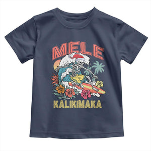 Christmas in Hawaii Toddler T Shirt Mele Kalikimaka Hawaiian Tropical Surfing Skeleton TS02 Navy Print Your Wear