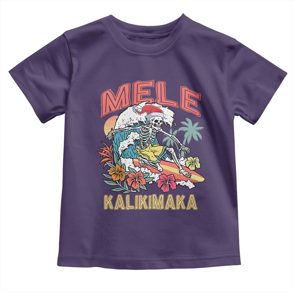 Christmas in Hawaii Toddler T Shirt Mele Kalikimaka Hawaiian Tropical Surfing Skeleton TS02 Purple Print Your Wear