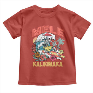 Christmas in Hawaii Toddler T Shirt Mele Kalikimaka Hawaiian Tropical Surfing Skeleton TS02 Red Print Your Wear