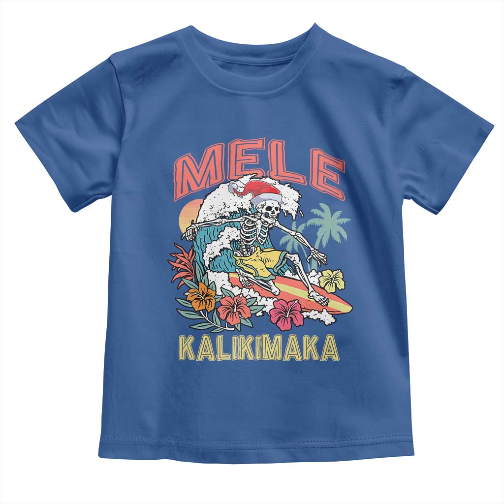 Christmas in Hawaii Toddler T Shirt Mele Kalikimaka Hawaiian Tropical Surfing Skeleton TS02 Royal Blue Print Your Wear