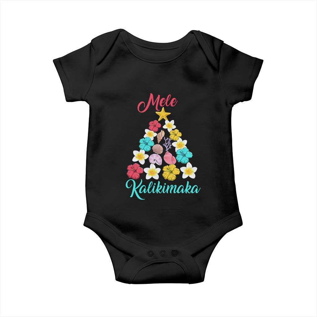 Christmas in Hawaii Baby Onesie Mele Kalikimaka Hawaiian Tropical Flowers TS02 Black Print Your Wear