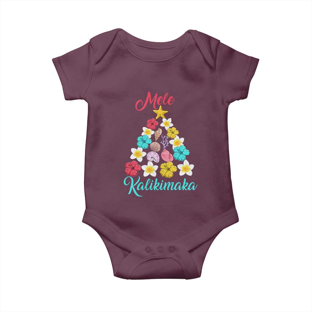 Christmas in Hawaii Baby Onesie Mele Kalikimaka Hawaiian Tropical Flowers TS02 Maroon Print Your Wear