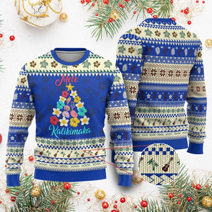 Xmas in Hawaii Ugly Christmas Sweater Mele Kalikimaka Hawaiian Tropical Flowers TS02 Blue Print Your Wear