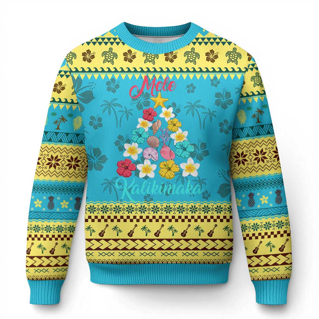 Xmas in Hawaii Ugly Christmas Sweater Mele Kalikimaka Hawaiian Tropical Flowers TS02 Hawaii Print Your Wear