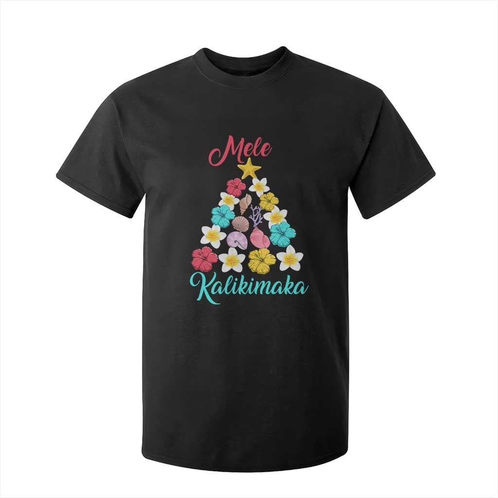 Christmas in Hawaii T Shirt For Kid Mele Kalikimaka Hawaiian Tropical Flowers TS02 Black Print Your Wear