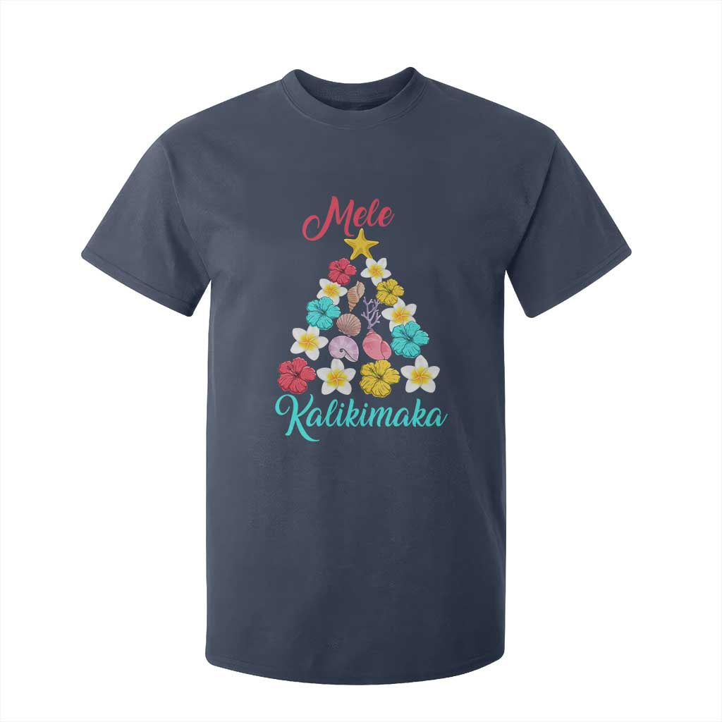 Christmas in Hawaii T Shirt For Kid Mele Kalikimaka Hawaiian Tropical Flowers TS02 Navy Print Your Wear