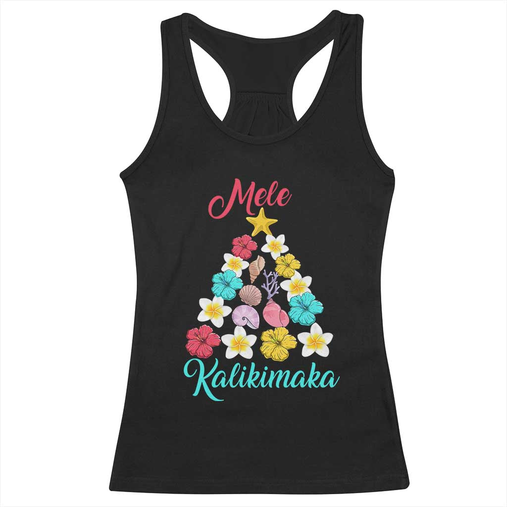 Christmas in Hawaii Racerback Tank Top Mele Kalikimaka Hawaiian Tropical Flowers TS02 Black Print Your Wear