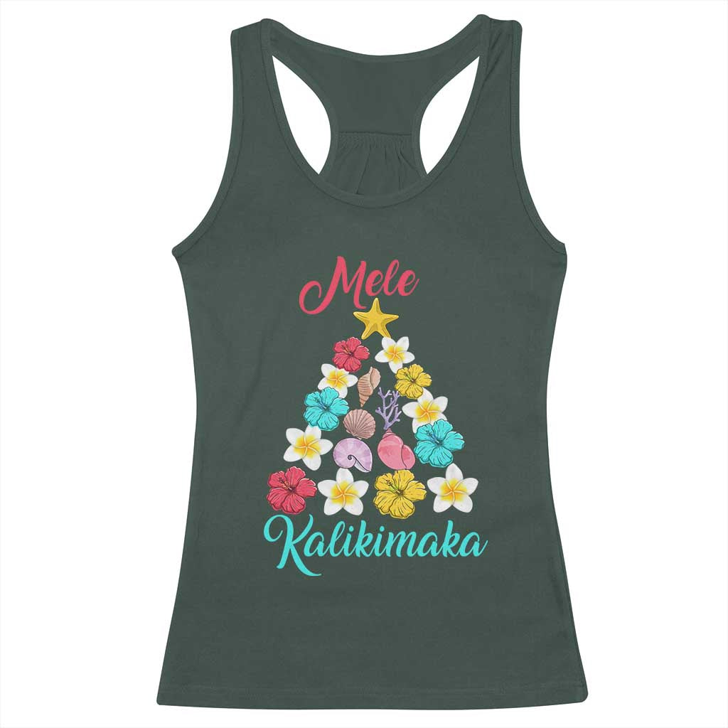Christmas in Hawaii Racerback Tank Top Mele Kalikimaka Hawaiian Tropical Flowers TS02 Dark Forest Green Print Your Wear