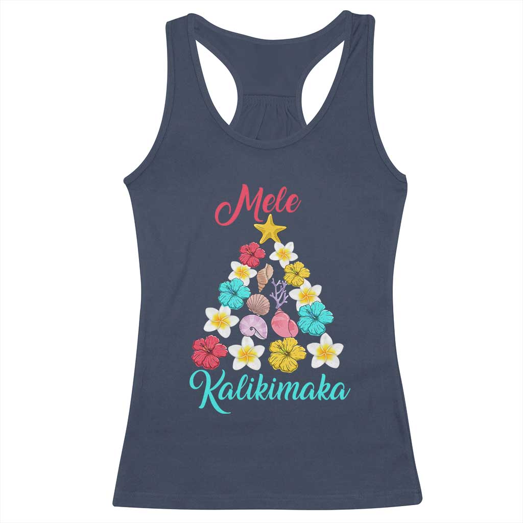 Christmas in Hawaii Racerback Tank Top Mele Kalikimaka Hawaiian Tropical Flowers TS02 Navy Print Your Wear