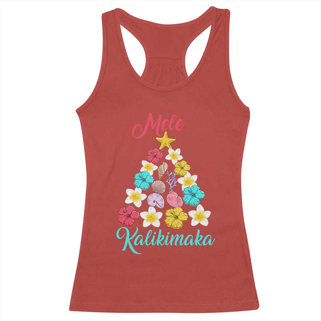 Christmas in Hawaii Racerback Tank Top Mele Kalikimaka Hawaiian Tropical Flowers TS02 Red Print Your Wear