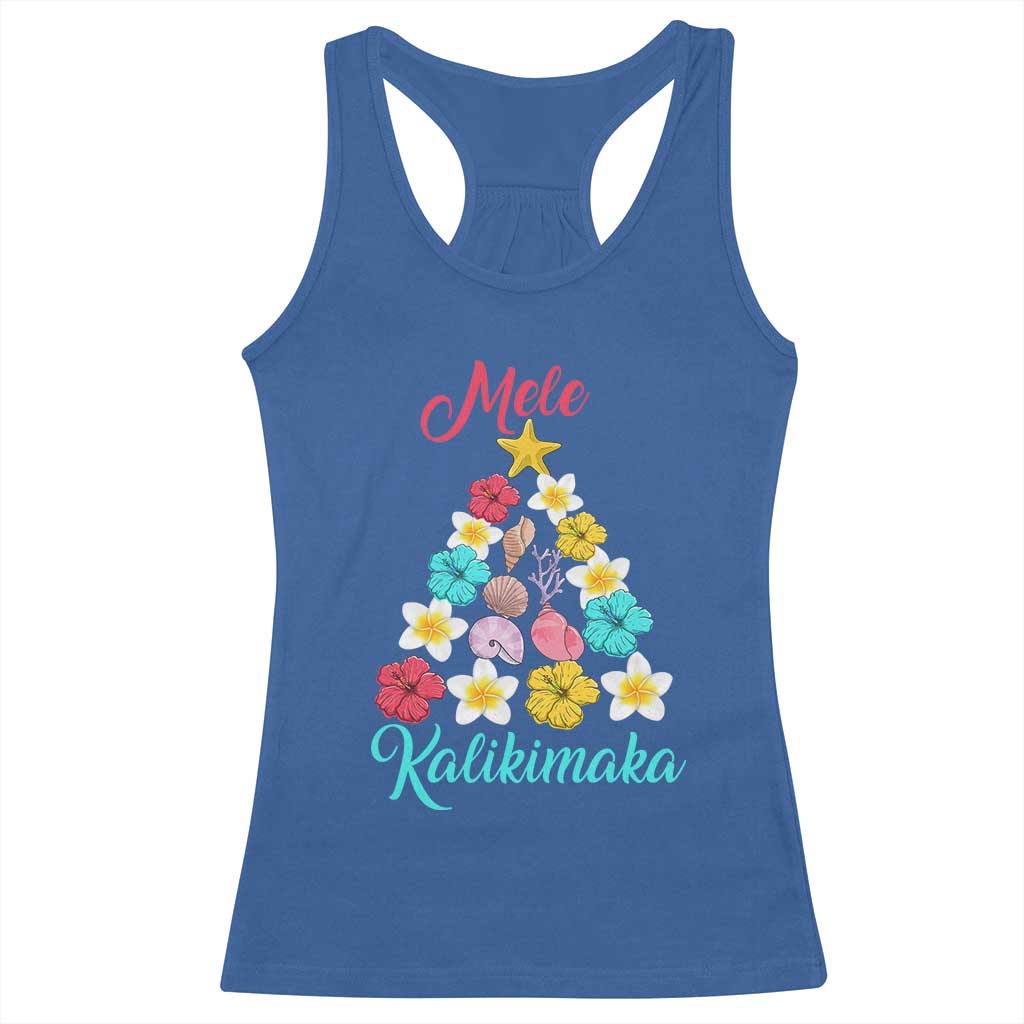 Christmas in Hawaii Racerback Tank Top Mele Kalikimaka Hawaiian Tropical Flowers TS02 Royal Blue Print Your Wear
