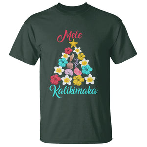 Tropical Island Hawaii Flowers Christmas Tree Mele Kalikimaka T Shirt TS02 Dark Forest Green Printyourwear