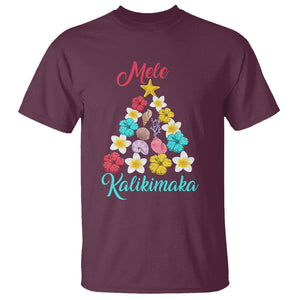 Tropical Island Hawaii Flowers Christmas Tree Mele Kalikimaka T Shirt TS02 Maroon Printyourwear