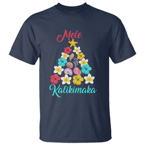 Tropical Island Hawaii Flowers Christmas Tree Mele Kalikimaka T Shirt TS02 Navy Printyourwear