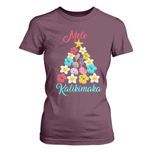 Christmas in Hawaii T Shirt For Women Mele Kalikimaka Hawaiian Tropical Flowers TS02 Maroon Print Your Wear