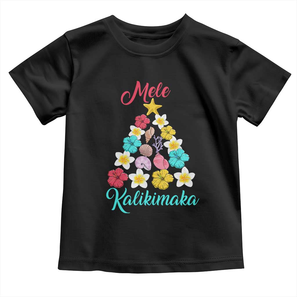 Christmas in Hawaii Toddler T Shirt Mele Kalikimaka Hawaiian Tropical Flowers TS02 Black Print Your Wear