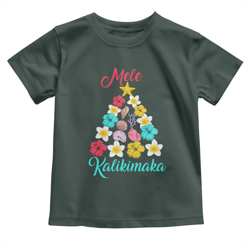Christmas in Hawaii Toddler T Shirt Mele Kalikimaka Hawaiian Tropical Flowers TS02 Dark Forest Green Print Your Wear