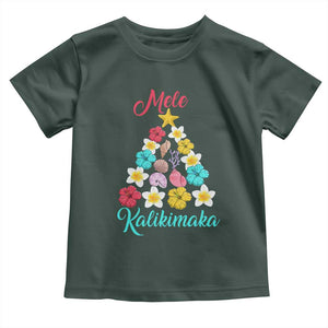 Christmas in Hawaii Toddler T Shirt Mele Kalikimaka Hawaiian Tropical Flowers TS02 Dark Forest Green Print Your Wear