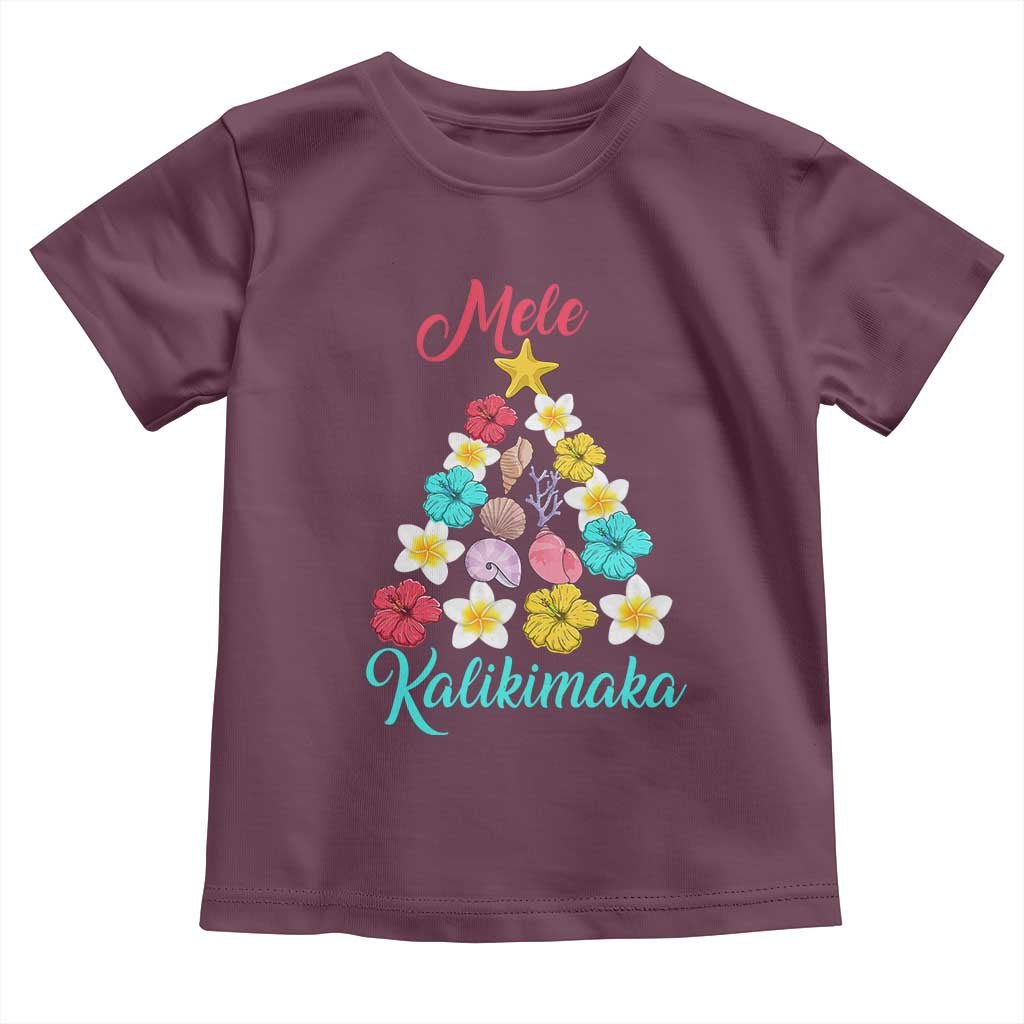 Christmas in Hawaii Toddler T Shirt Mele Kalikimaka Hawaiian Tropical Flowers TS02 Maroon Print Your Wear