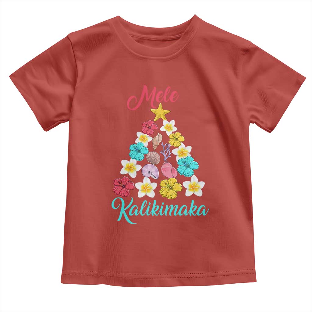 Christmas in Hawaii Toddler T Shirt Mele Kalikimaka Hawaiian Tropical Flowers TS02 Red Print Your Wear