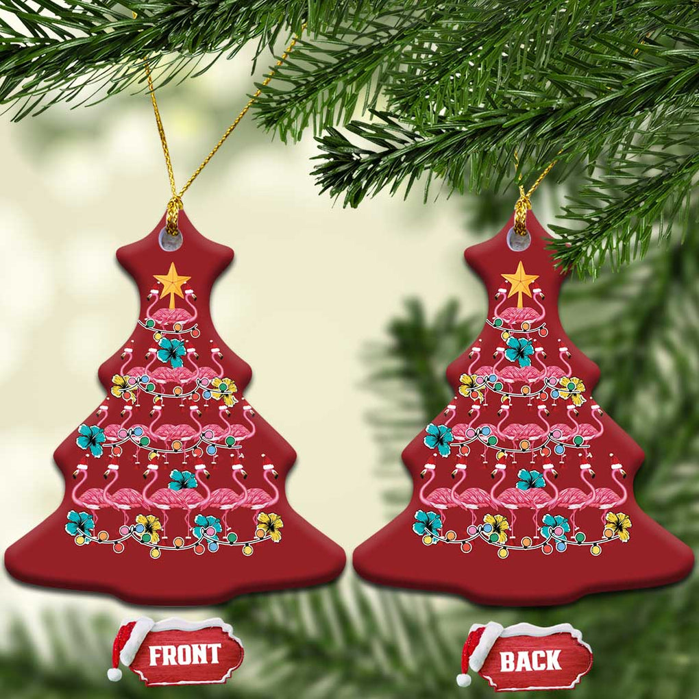 Cute Pink Flamingo Xmas Tree Christmas Ornament With Hibiscus Merry Xmas TS02 Christmas Tree Red Print Your Wear