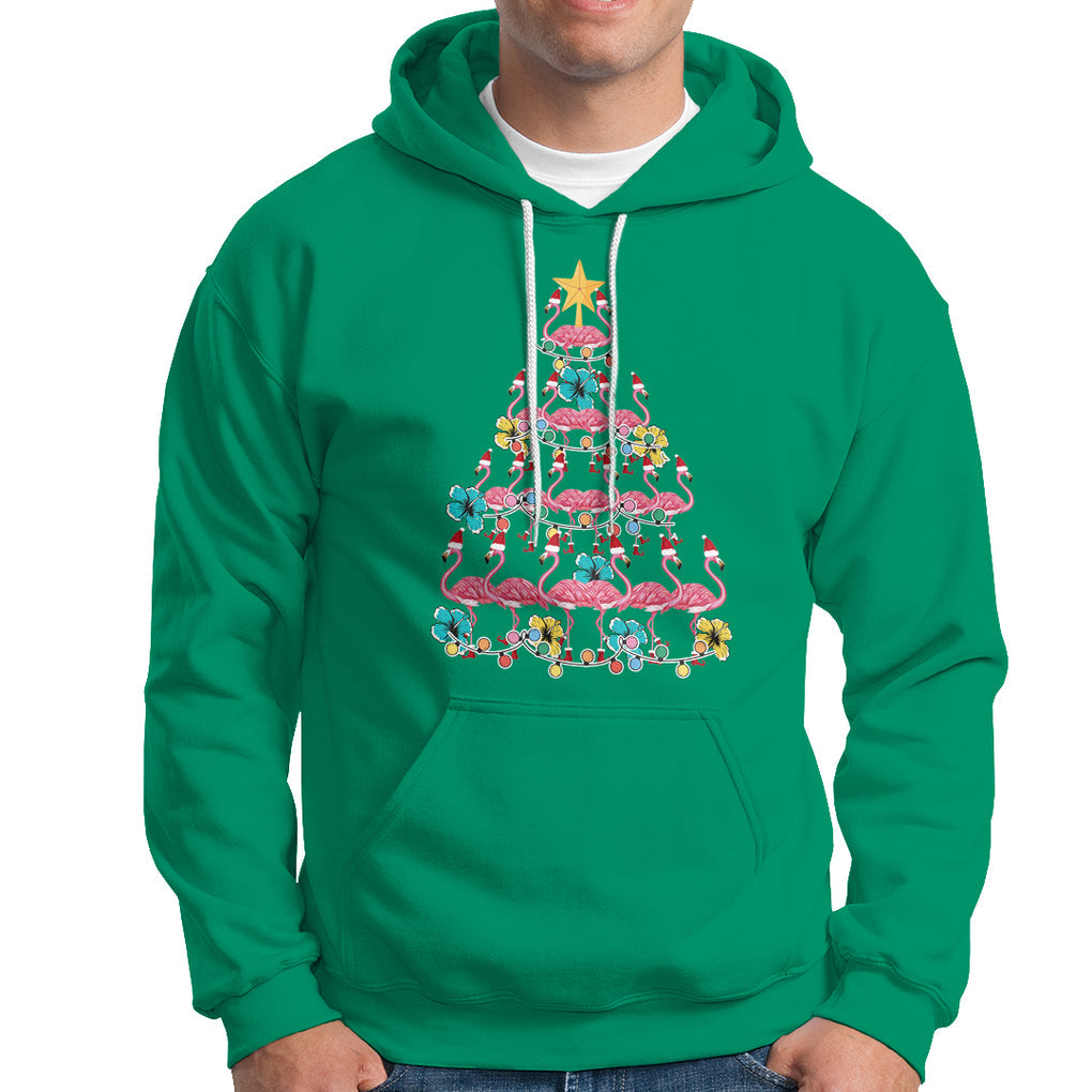 Cute Pink Flamingo Christmas Tree with Hibiscus Merry Xmas Hoodie TS02 Irish Green Printyourwear