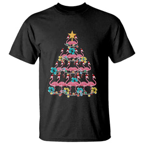 Cute Pink Flamingo Christmas Tree with Hibiscus Merry Xmas T Shirt TS02 Black Printyourwear