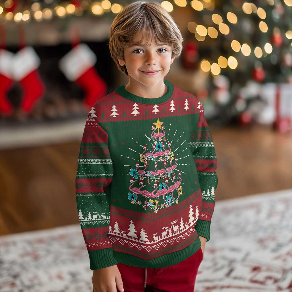 Cute Pink Flamingo Xmas Tree Ugly Christmas Sweater With Hibiscus Merry Xmas TS02 Christmas Print Your Wear