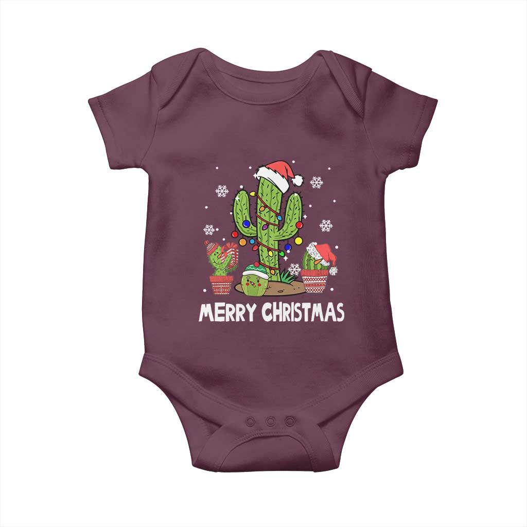 Merry Xmas In Arizona US State Funny Saguaro Cactus Christmas Tree Baby Onesie TS02 Maroon Print Your Wear