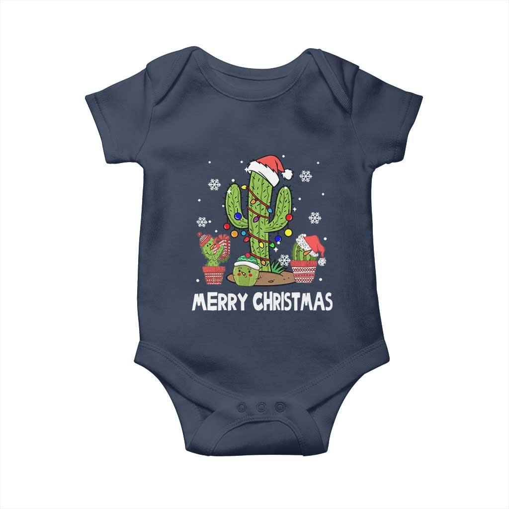 Merry Xmas In Arizona US State Funny Saguaro Cactus Christmas Tree Baby Onesie TS02 Navy Print Your Wear