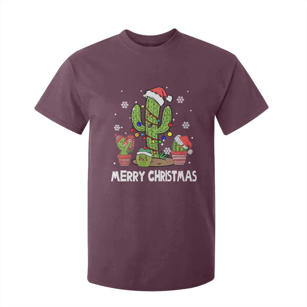 Merry Xmas In Arizona US State Funny Saguaro Cactus Christmas Tree T Shirt For Kid TS02 Maroon Print Your Wear