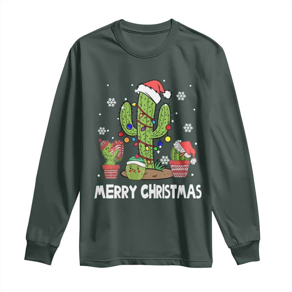 Merry Xmas In Arizona US State Funny Saguaro Cactus Christmas Tree Long Sleeve Shirt TS02 Dark Forest Green Print Your Wear