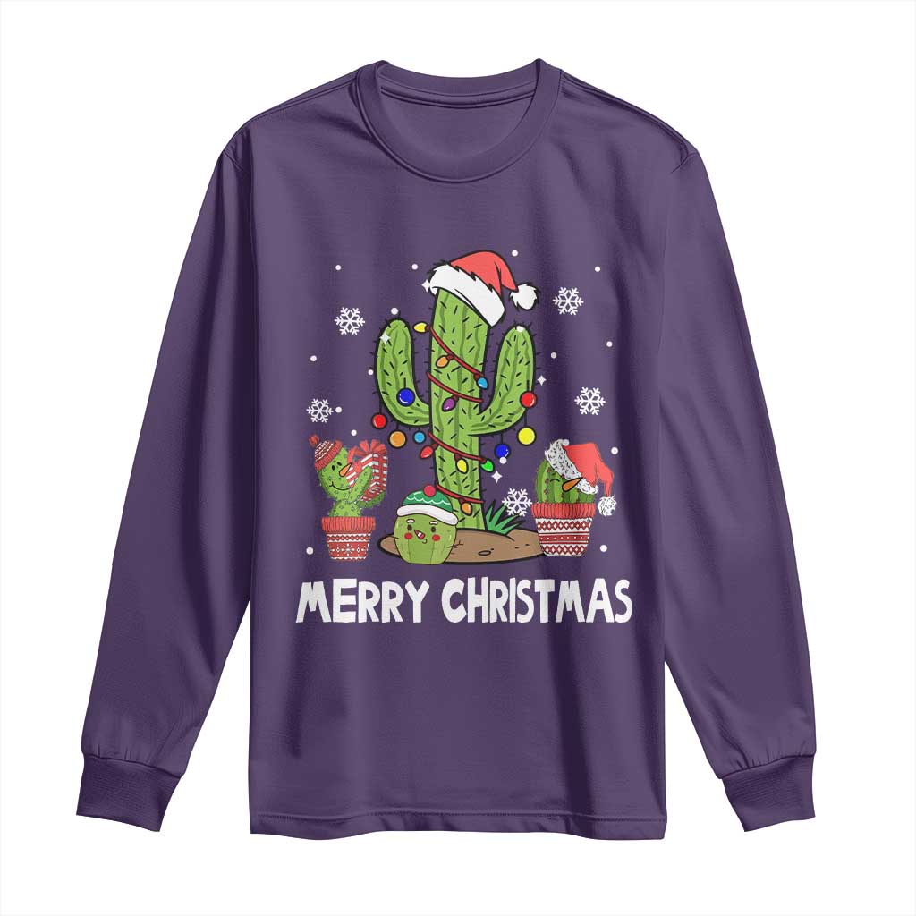 Merry Xmas In Arizona US State Funny Saguaro Cactus Christmas Tree Long Sleeve Shirt TS02 Purple Print Your Wear
