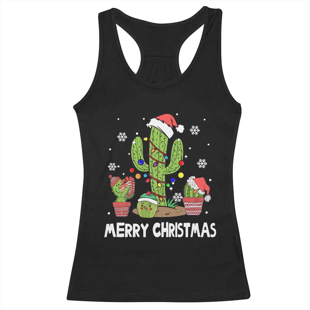 Merry Xmas In Arizona US State Funny Saguaro Cactus Christmas Tree Racerback Tank Top TS02 Black Print Your Wear