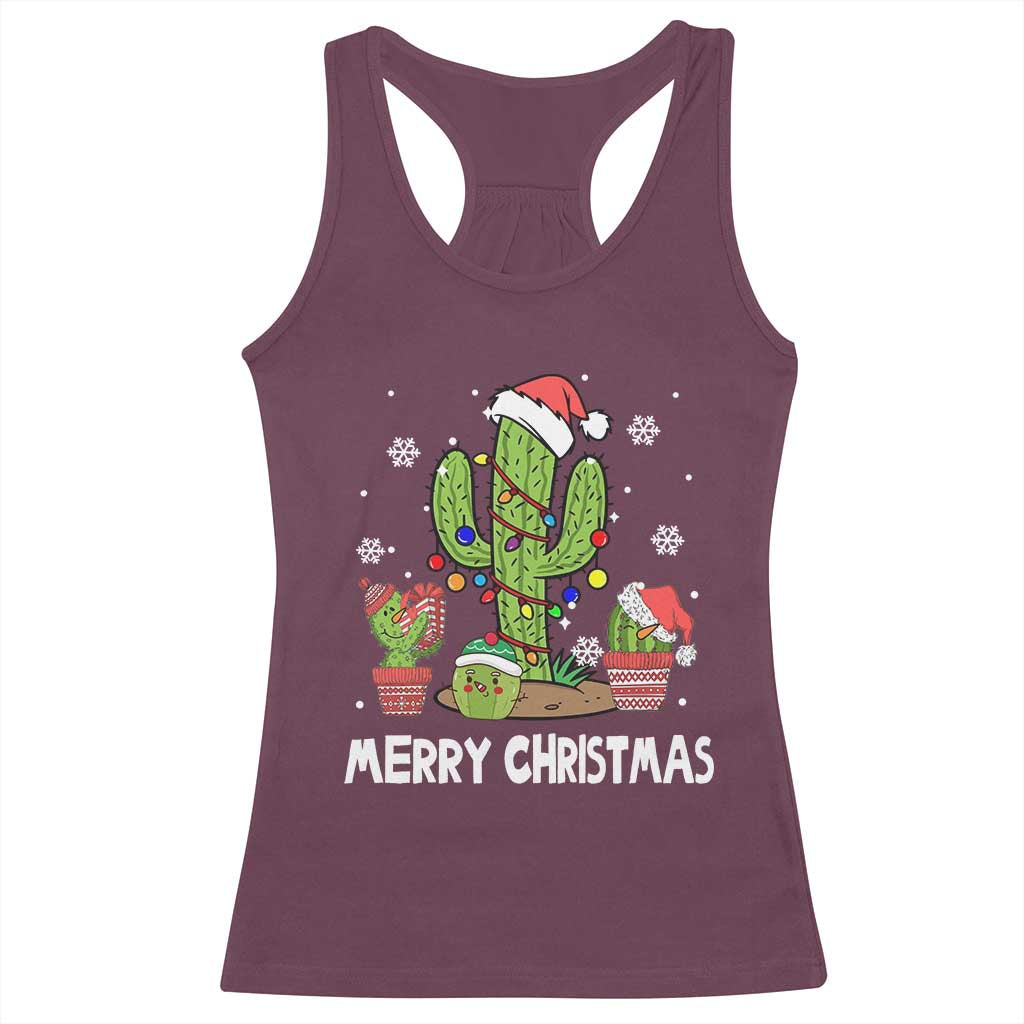 Merry Xmas In Arizona US State Funny Saguaro Cactus Christmas Tree Racerback Tank Top TS02 Maroon Print Your Wear