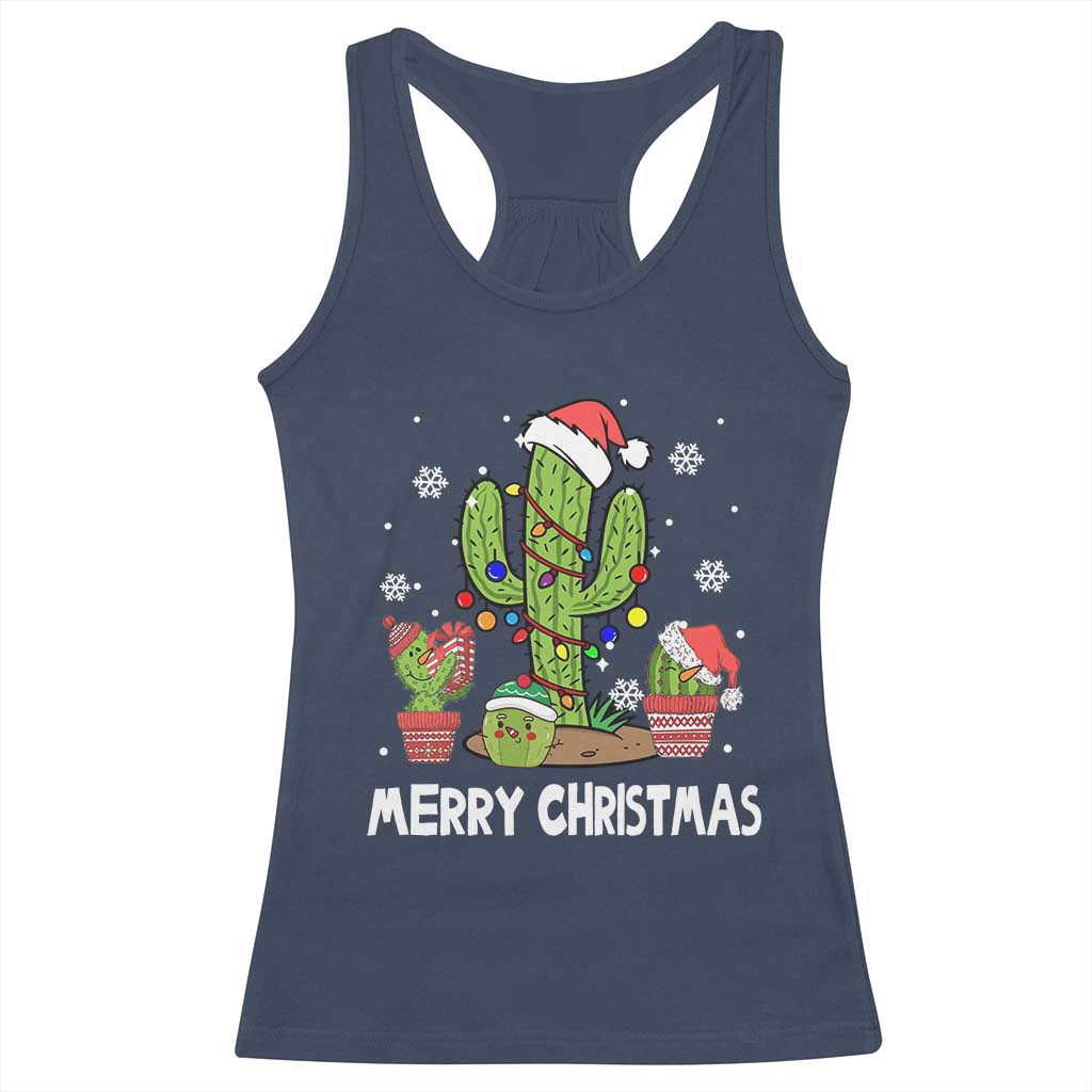 Merry Xmas In Arizona US State Funny Saguaro Cactus Christmas Tree Racerback Tank Top TS02 Navy Print Your Wear