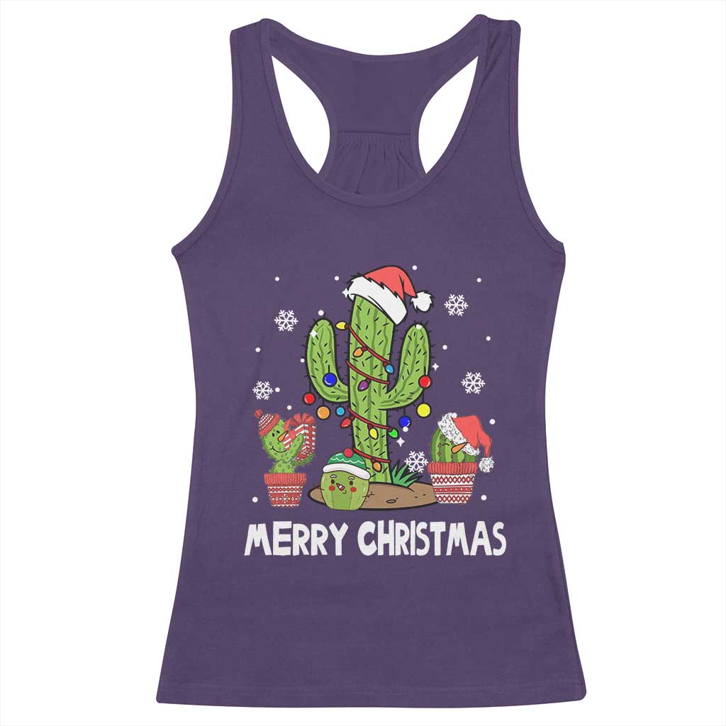Merry Xmas In Arizona US State Funny Saguaro Cactus Christmas Tree Racerback Tank Top TS02 Purple Print Your Wear