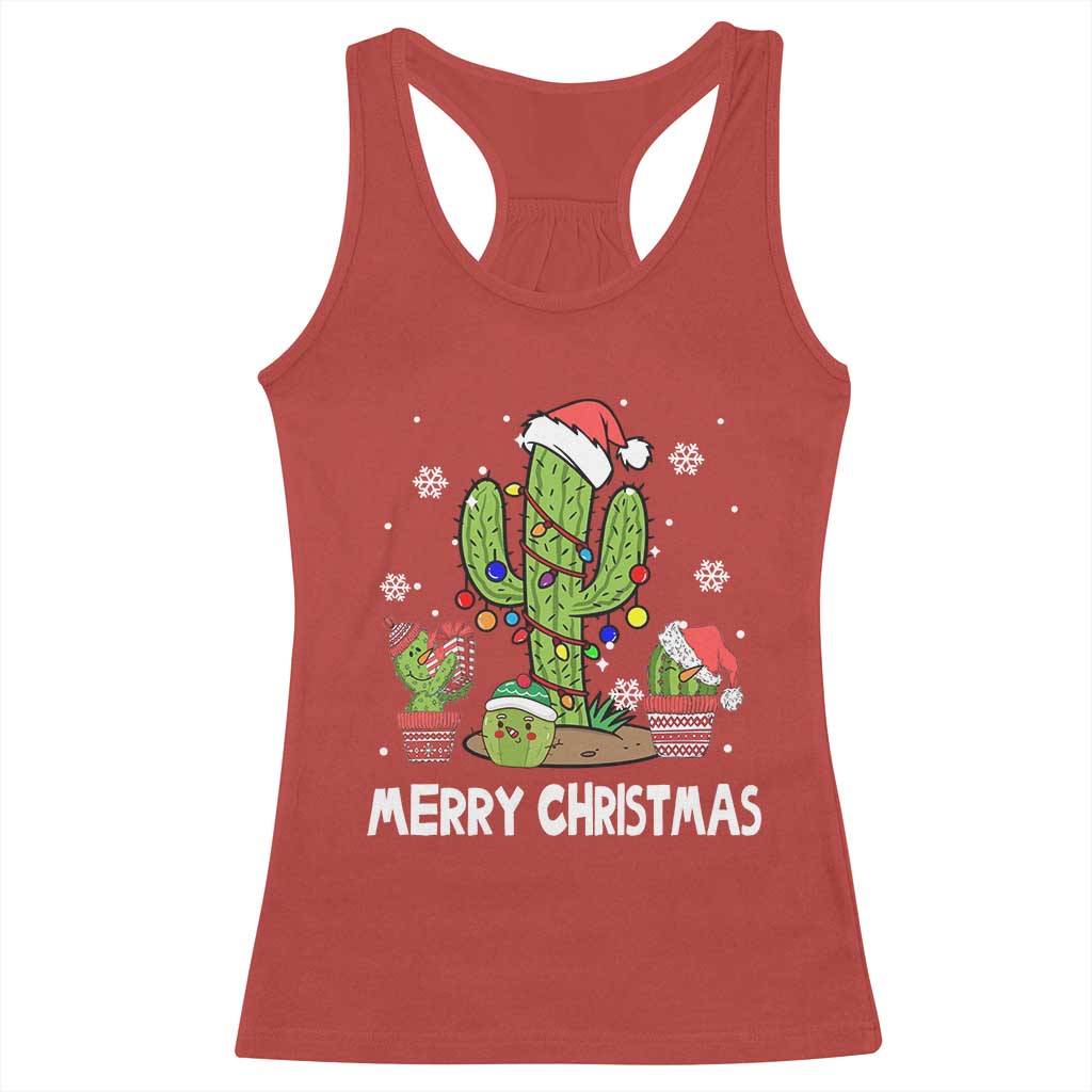 Merry Xmas In Arizona US State Funny Saguaro Cactus Christmas Tree Racerback Tank Top TS02 Red Print Your Wear