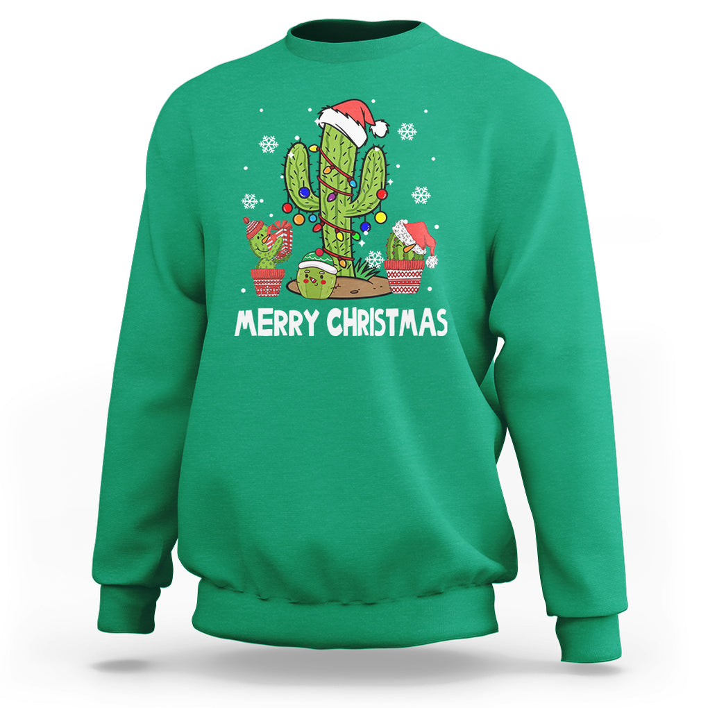 Merry Xmas In Arizona US State Funny Saguaro Cactus Christmas Tree Sweatshirt TS02 Irish Green Printyourwear