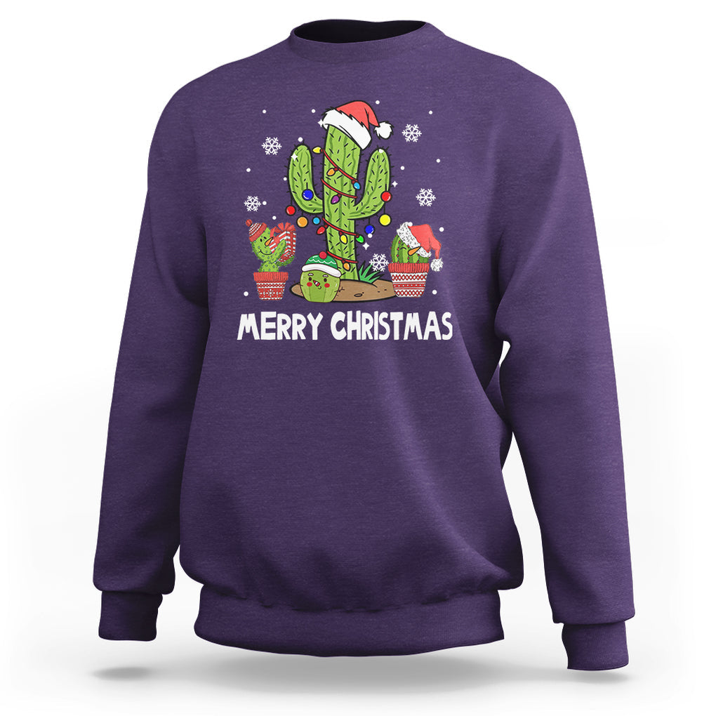 Merry Xmas In Arizona US State Funny Saguaro Cactus Christmas Tree Sweatshirt TS02 Purple Printyourwear