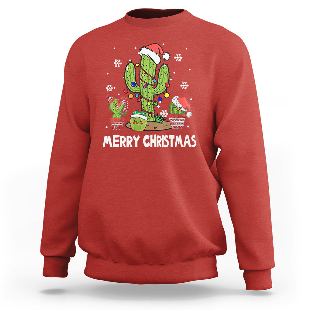 Merry Xmas In Arizona US State Funny Saguaro Cactus Christmas Tree Sweatshirt TS02 Red Printyourwear