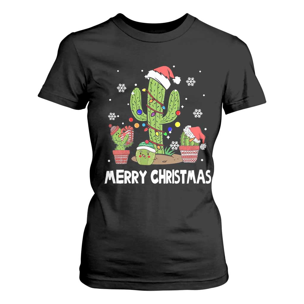 Merry Xmas In Arizona US State Funny Saguaro Cactus Christmas Tree T Shirt For Women TS02 Black Print Your Wear